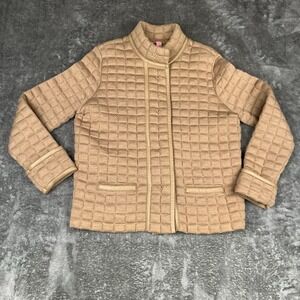 Basler Sport Jacket Women's Size 42 Tan Quilted Hidden Snap Closure Pockets